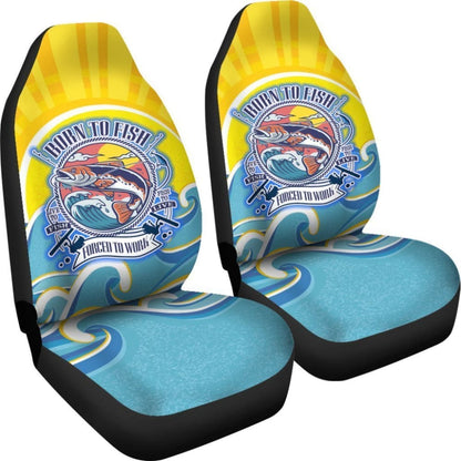 Blue Marlin Fishing Car Seat Covers Born To Fish Forced To Work Car Decor 182417 - YourCarButBetter