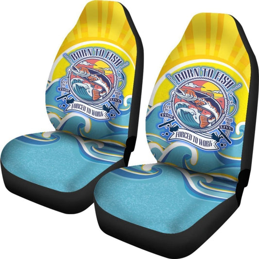 Blue Marlin Fishing Car Seat Covers Born To Fish Forced To Work Car Decor 182417 - YourCarButBetter