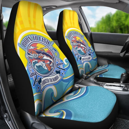 Blue Marlin Fishing Car Seat Covers Born To Fish Forced To Work Car Decor 182417 - YourCarButBetter