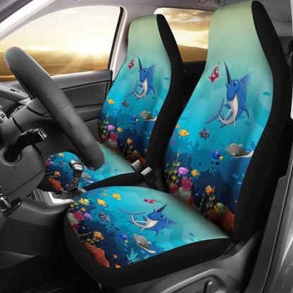 Blue Marlin Under The Sea Cartoon Fishing Car Seat Covers 182417 - YourCarButBetter
