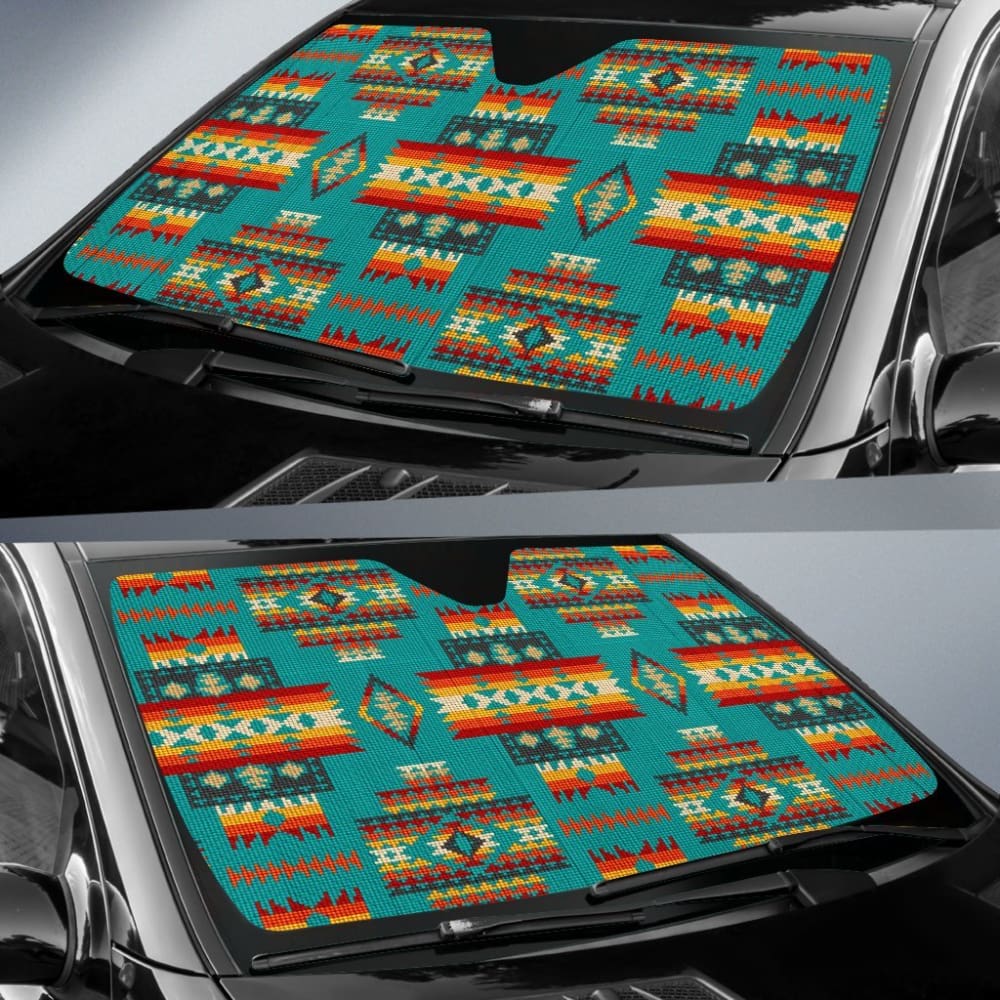 Blue Pattern Native Auto Sun Shades 093223 - YourCarButBetter
