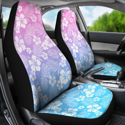 Blue Purple And Pink Ombre With White Hibiscus Pattern Overlay Car Seat Covers 101819 - YourCarButBetter