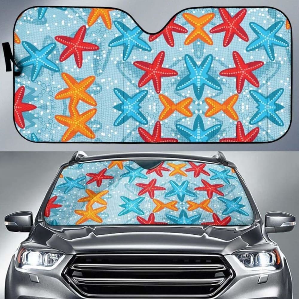 Blue Red Orange Starfish Pattern Car Auto Sun Shades 460402 - YourCarButBetter