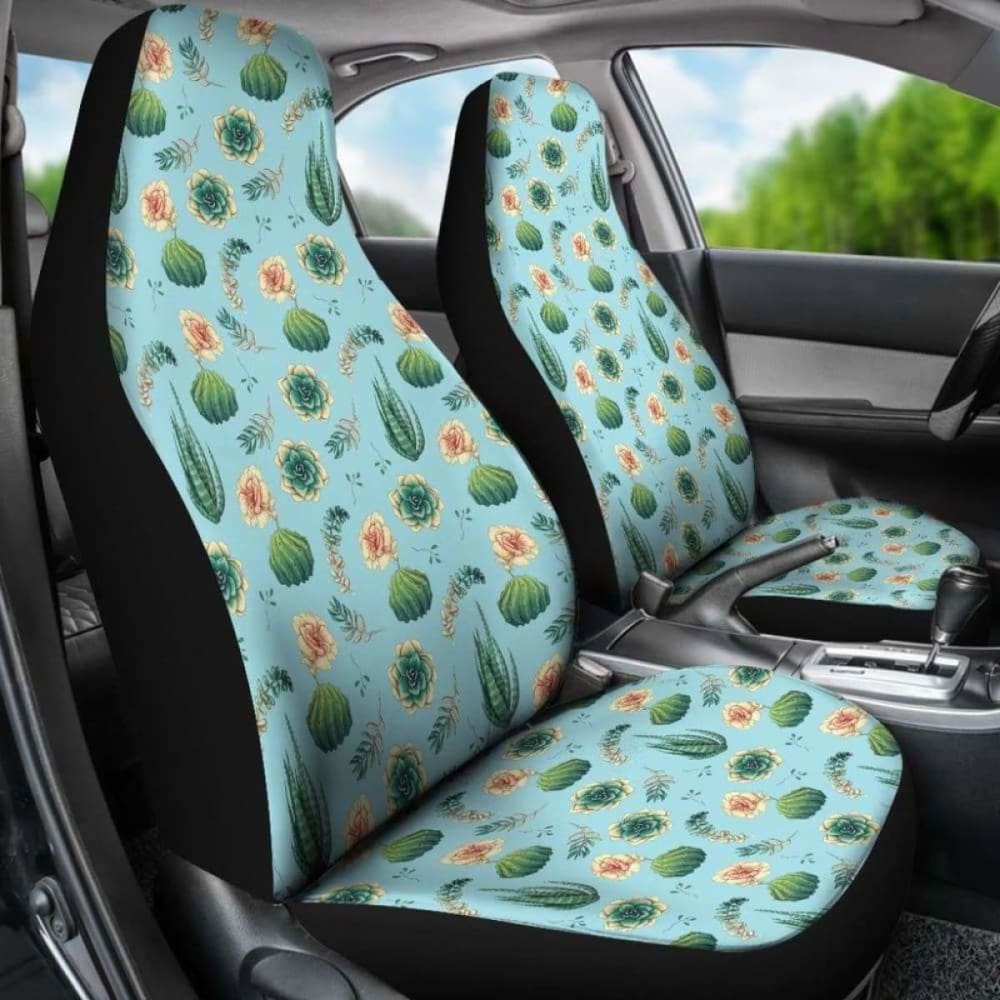 Blue Succulent Cactus Pattern Car Seat Covers 102802 - YourCarButBetter