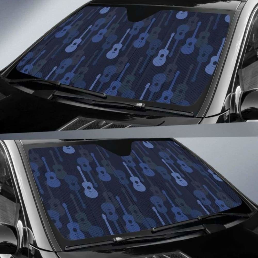 Blue Theme Guitar Pattern Car Auto Sun Shades 102507 - YourCarButBetter