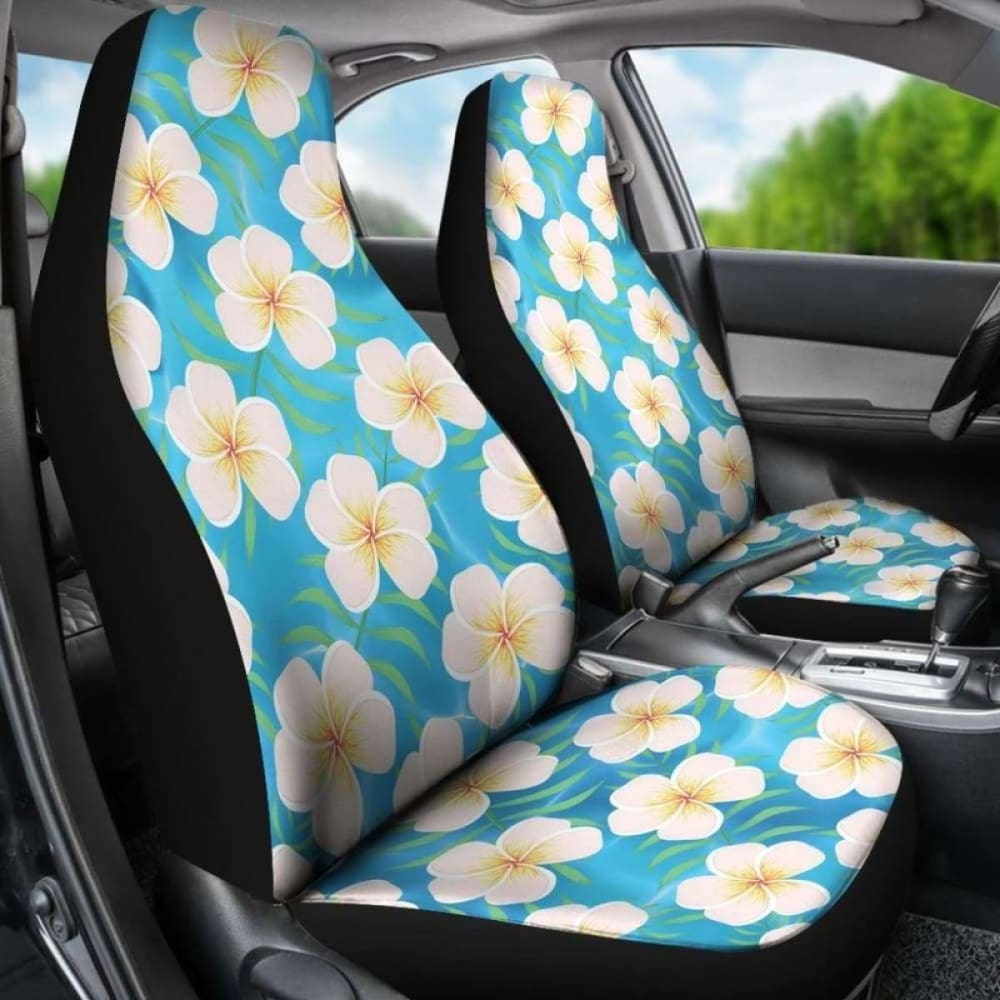Blue Water With Plumeria Hawaiian Flower Pattern Island Car Seat Covers 105905 - YourCarButBetter