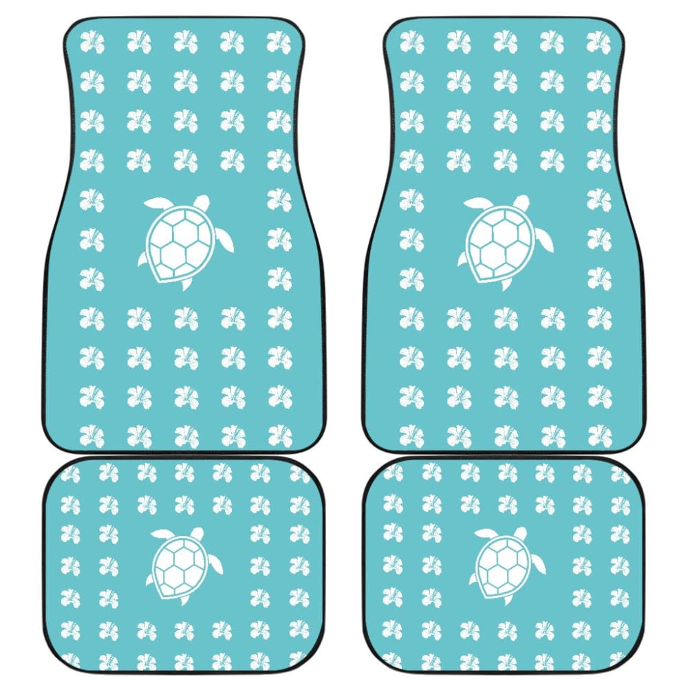 Blue Watercolor Sea Turtle Hibiscus Car Floor Mats 211504 - YourCarButBetter