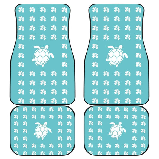 Blue Watercolor Sea Turtle Hibiscus Car Floor Mats 211504 - YourCarButBetter