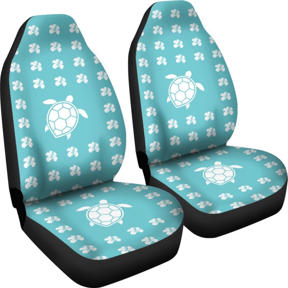 Blue Watercolor Sea Turtle Hibiscus Car Seat Covers 211504 - YourCarButBetter