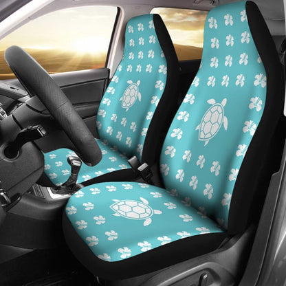 Blue Watercolor Sea Turtle Hibiscus Car Seat Covers 211504 - YourCarButBetter
