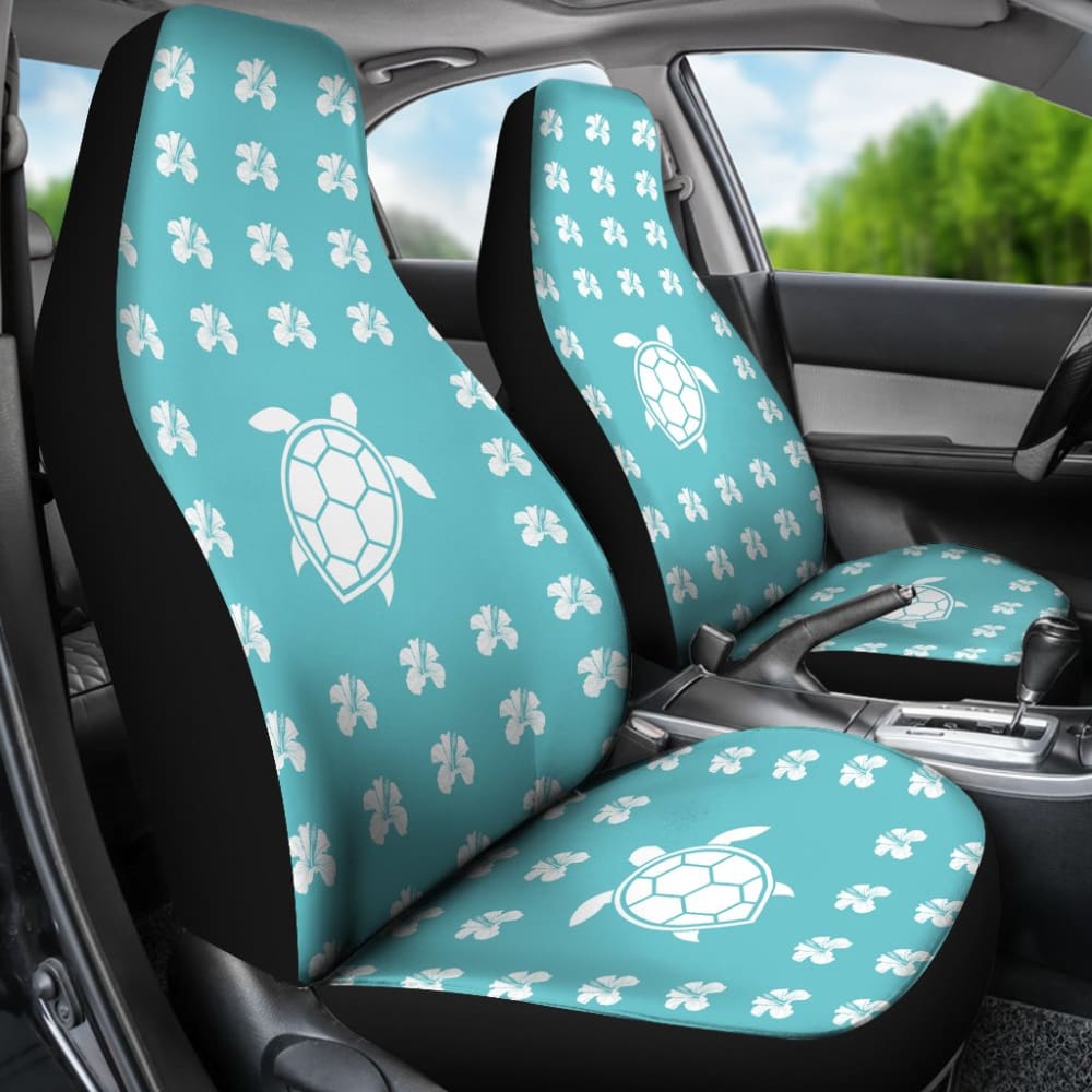 Blue Watercolor Sea Turtle Hibiscus Car Seat Covers 211504 - YourCarButBetter