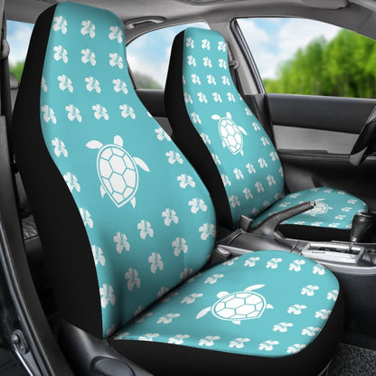 Blue Watercolor Sea Turtle Hibiscus Car Seat Covers 211504 - YourCarButBetter
