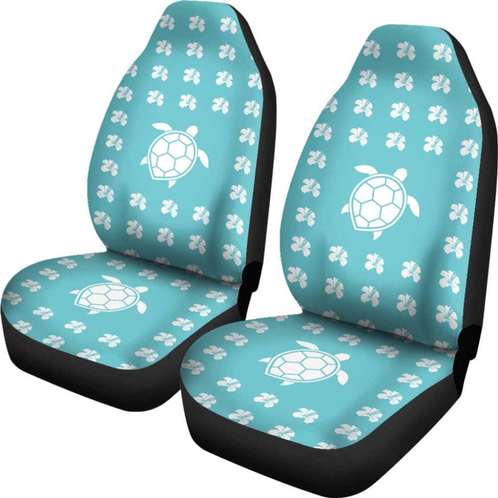 Blue Watercolor Sea Turtle Hibiscus Car Seat Covers 211504 - YourCarButBetter