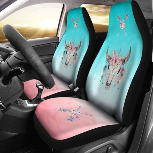 Boho Cow Skull Flowers And Arrows On Ombre Background Car Seat Covers 144730