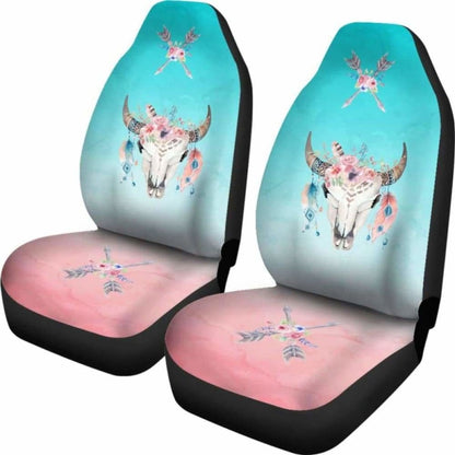 Boho Cow Skull Flowers And Arrows On Ombre Background Car Seat Covers 144730