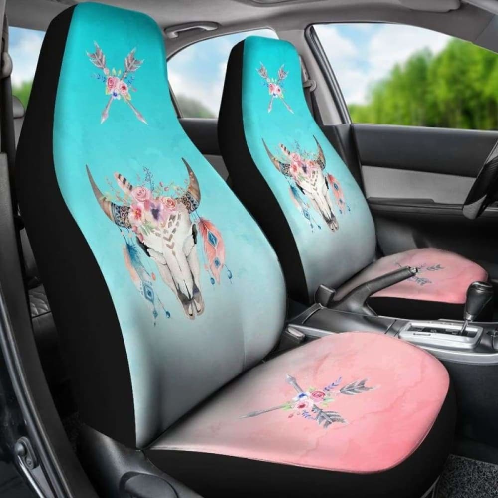 Boho Cow Skull Flowers And Arrows On Ombre Background Car Seat Covers 144730