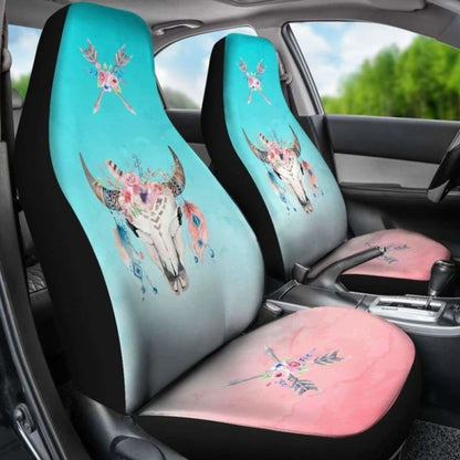 Boho Cow Skull Flowers And Arrows On Ombre Background Car Seat Covers 144730