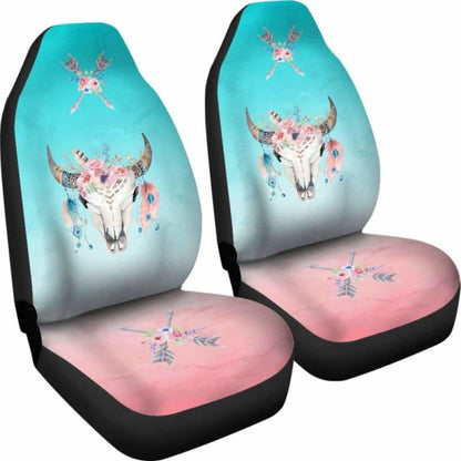 Boho Cow Skull Flowers And Arrows On Ombre Background Car Seat Covers 144730