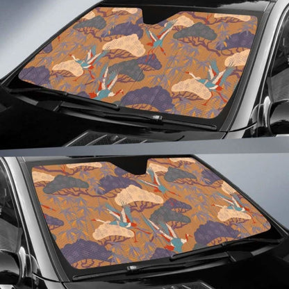 Bonsai Bamboo Stork Japanese Pattern Brown Theme Car Auto Sun Shades 094201 - YourCarButBetter