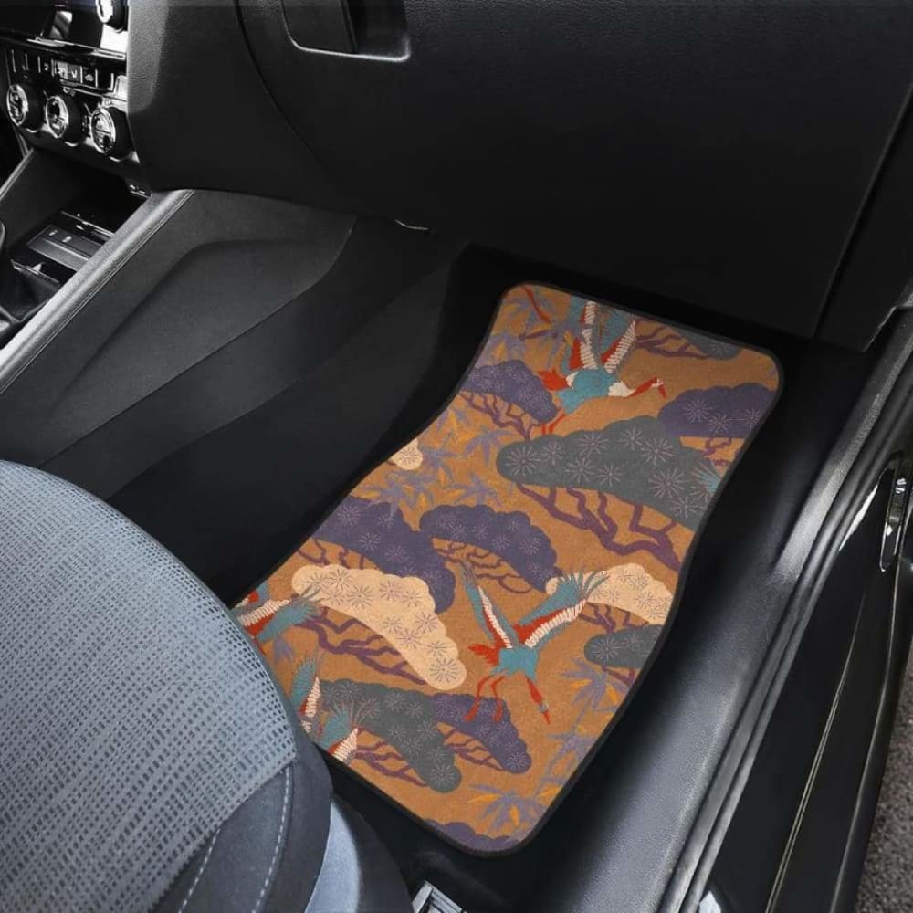 Bonsai Bamboo Stork Japanese Pattern Brown Theme Front And Back Car Mats 094201 - YourCarButBetter