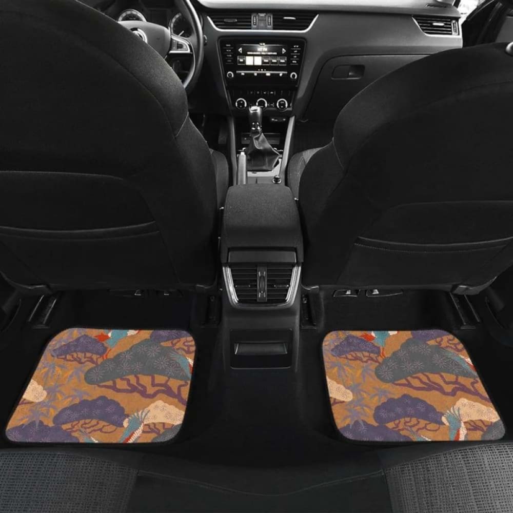 Bonsai Bamboo Stork Japanese Pattern Brown Theme Front And Back Car Mats 094201 - YourCarButBetter