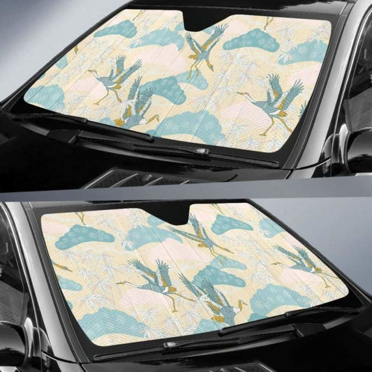 Bonsai Bamboo Stork Japanese Pattern Cream Theme Car Auto Sun Shades 094201 - YourCarButBetter