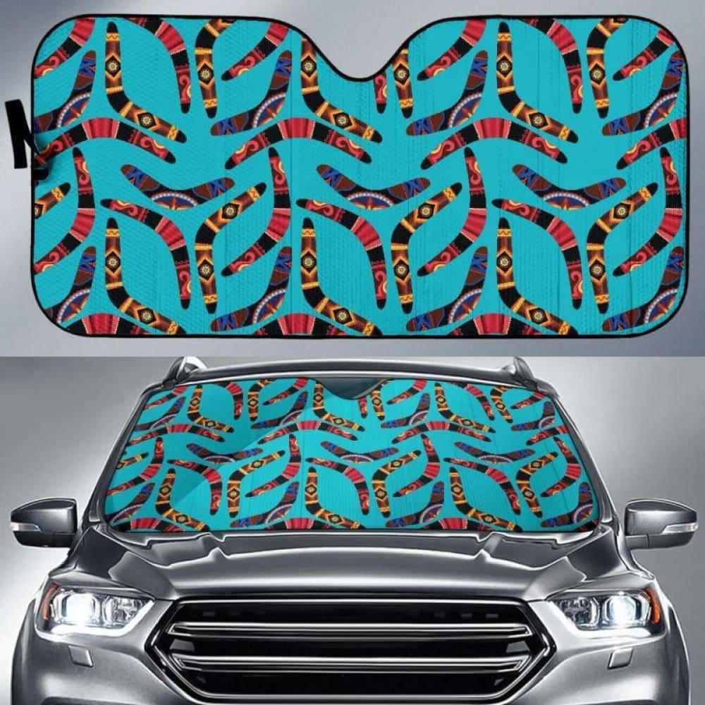 Boomerang Australian Aboriginal Ornament Blue Background Car Auto Sun Shades 094201 - YourCarButBetter