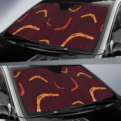 Boomerang Australian Aboriginal Ornament Circle Black Background Car Auto Sun Shades 094201 - YourCarButBetter