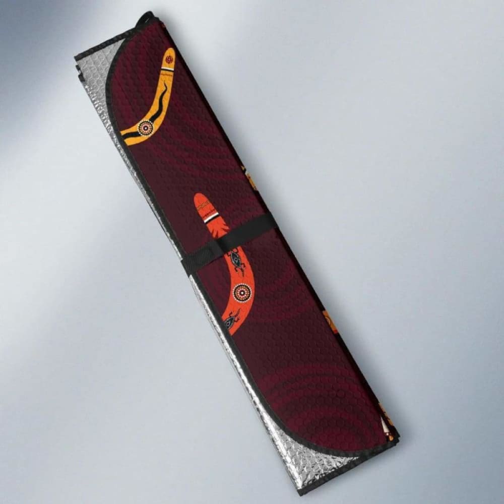 Boomerang Australian Aboriginal Ornament Circle Black Background Car Auto Sun Shades 094201 - YourCarButBetter