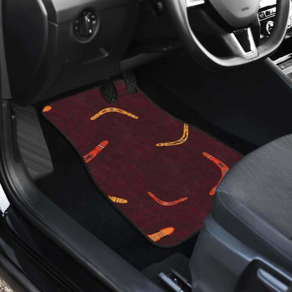 Boomerang Australian Aboriginal Ornament Circle Black Background Front And Back Car Mats 174914 - YourCarButBetter