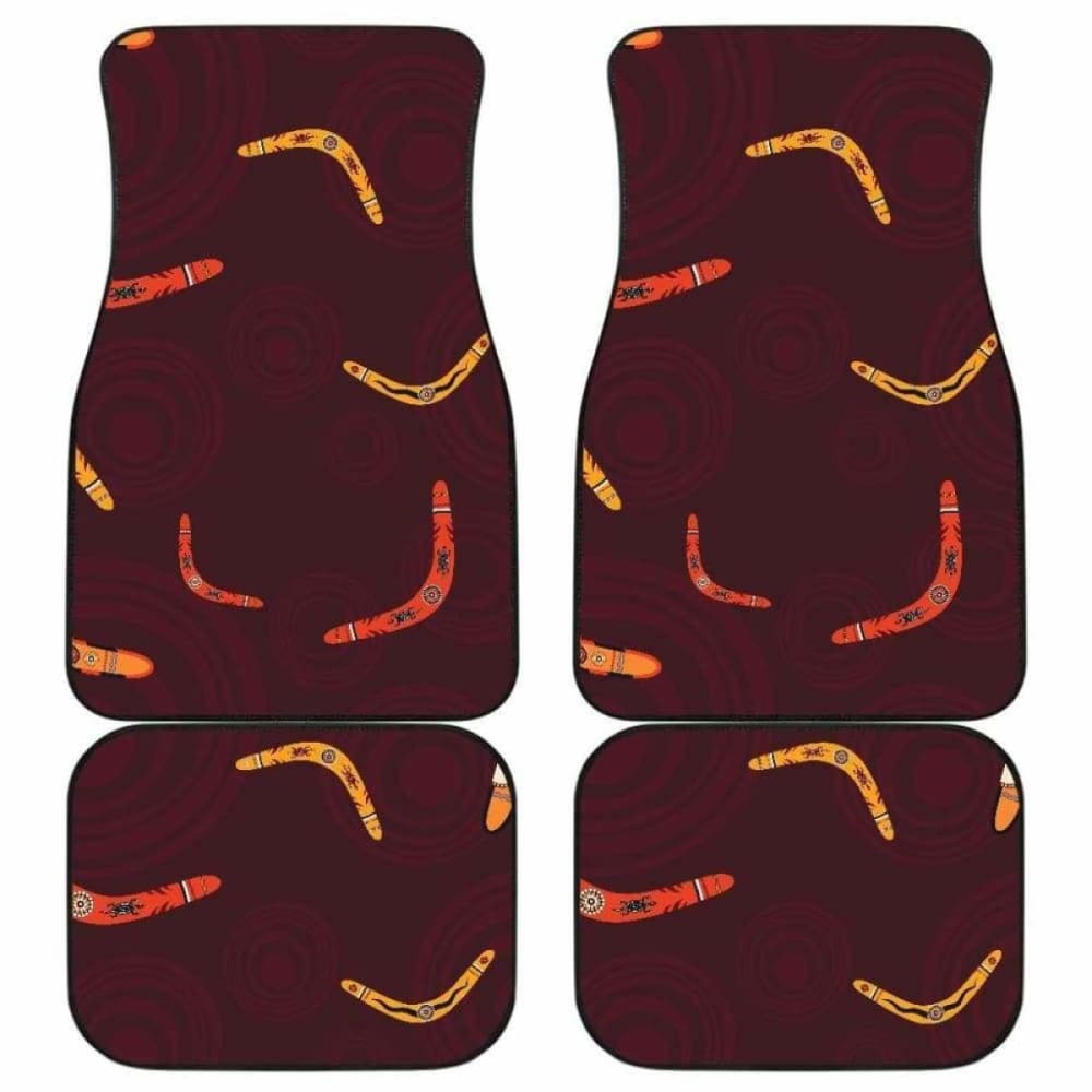 Boomerang Australian Aboriginal Ornament Circle Black Background Front And Back Car Mats 174914 - YourCarButBetter