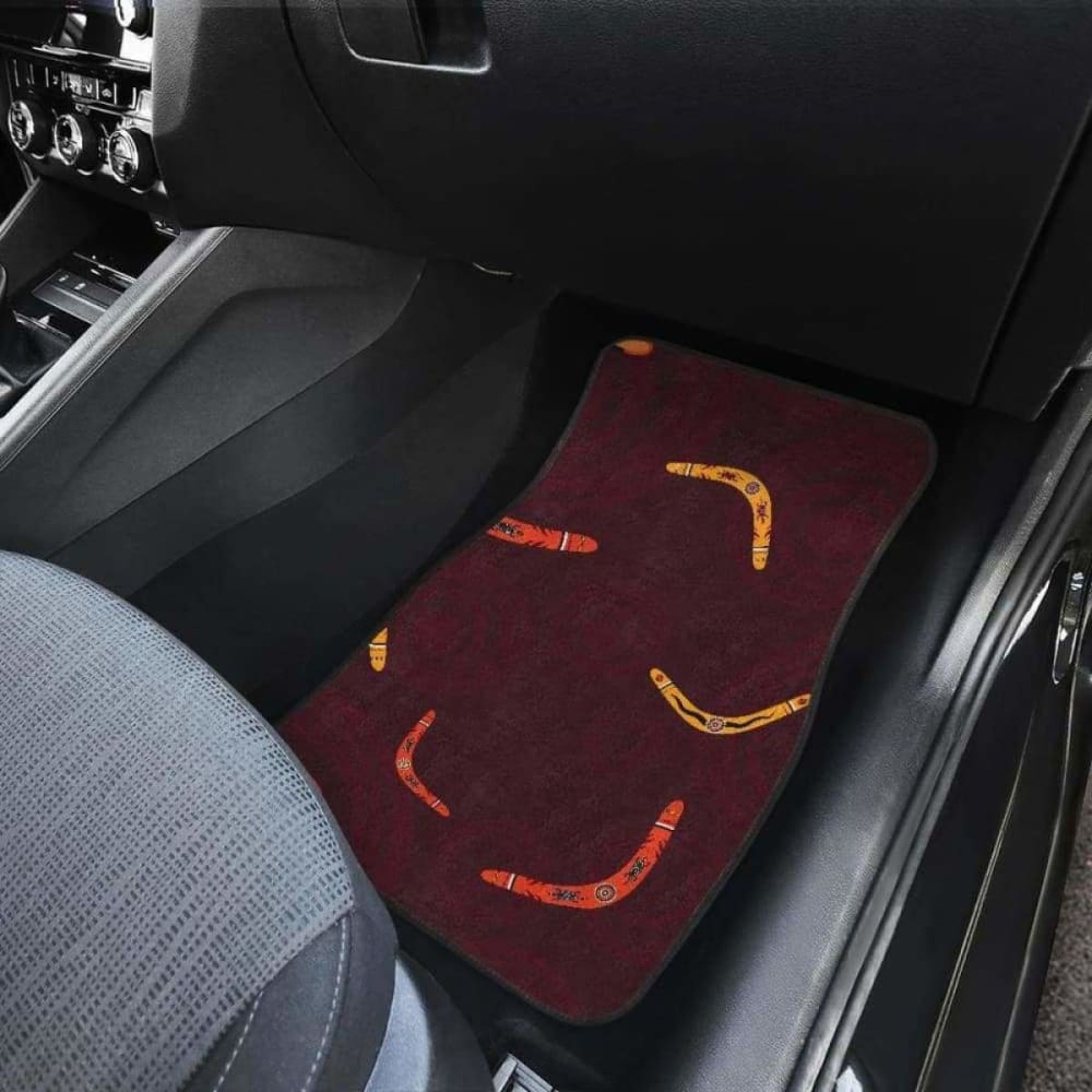 Boomerang Australian Aboriginal Ornament Circle Black Background Front And Back Car Mats 174914 - YourCarButBetter