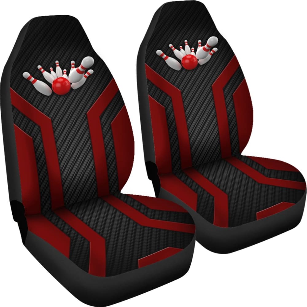 Bowling Metallic Style Printed Black Red Themed Car Seat Covers 211008 - YourCarButBetter