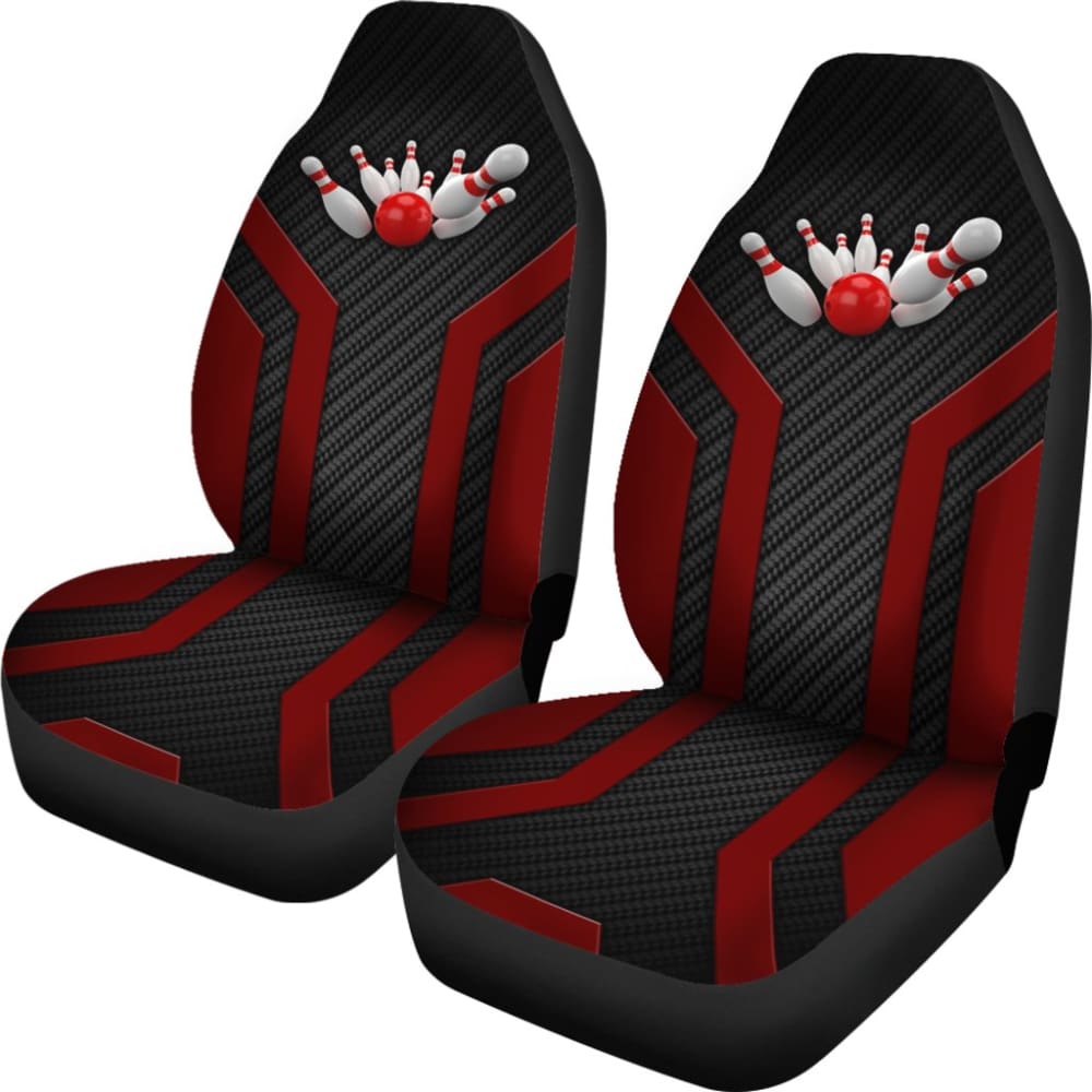 Bowling Metallic Style Printed Black Red Themed Car Seat Covers 211008 - YourCarButBetter