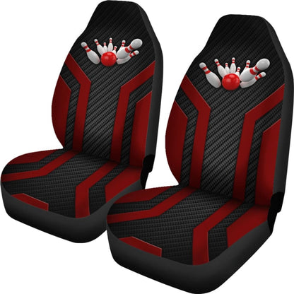 Bowling Metallic Style Printed Black Red Themed Car Seat Covers 211008 - YourCarButBetter