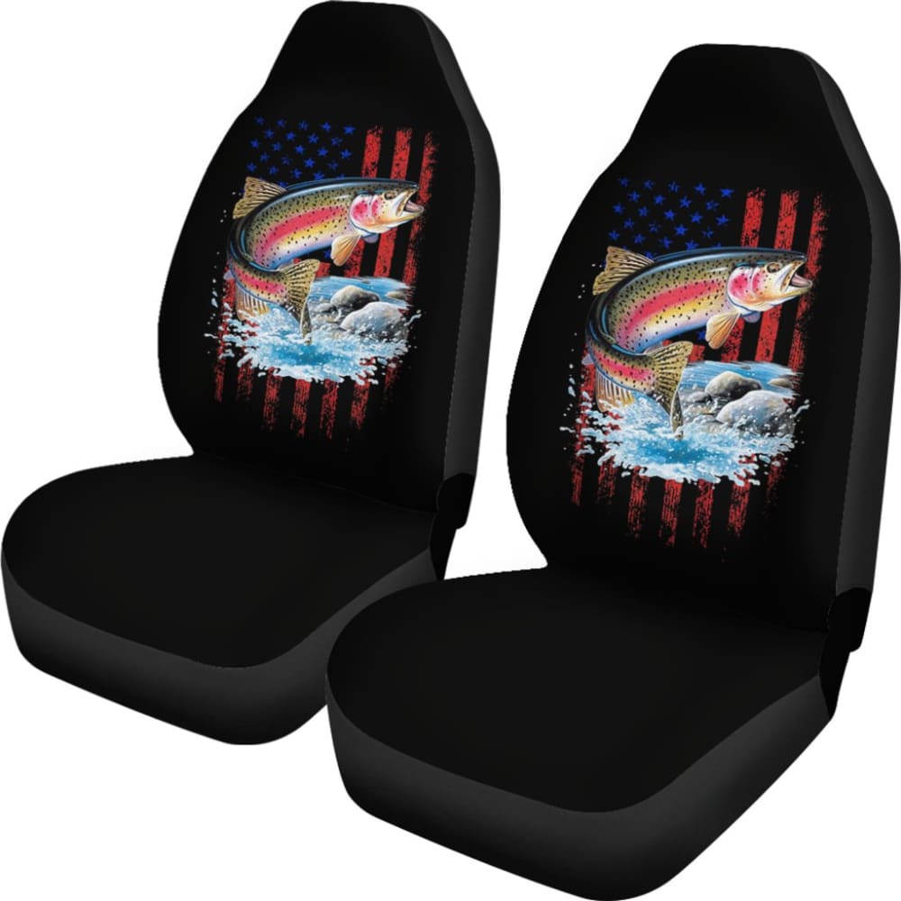 Brook Trout Fishing American Flag Car Seat Covers 211804 - YourCarButBetter
