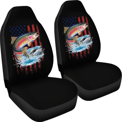 Brook Trout Fishing American Flag Car Seat Covers 211804 - YourCarButBetter