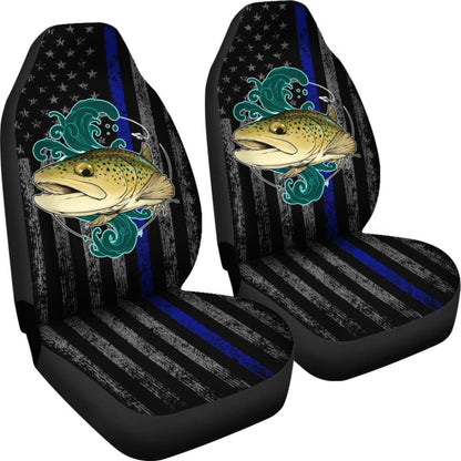Brook Trout Fishing American Flag Thin Blue Line Car Seat Covers 211804 - YourCarButBetter