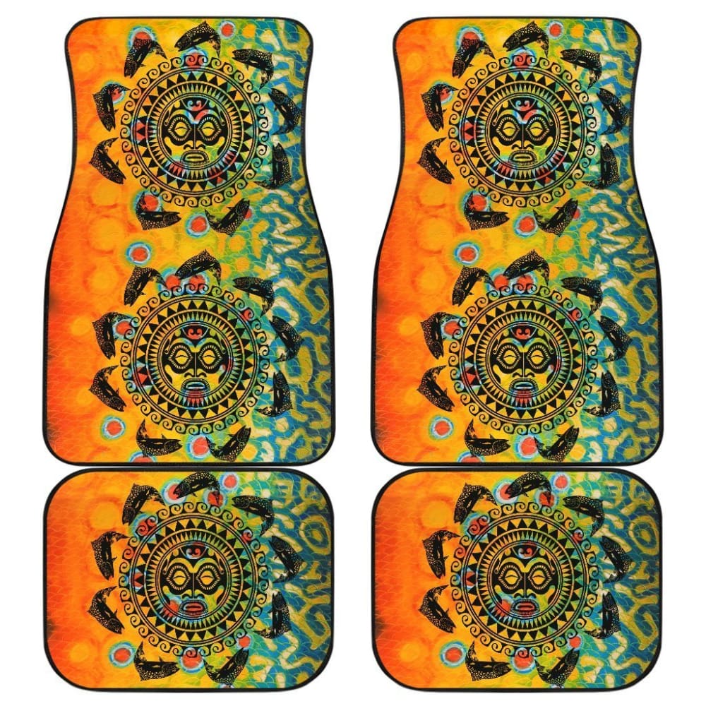 Brook Trout Hawaii Tiki Face Pattern Fishing Car Floor Mats 182417 - YourCarButBetter