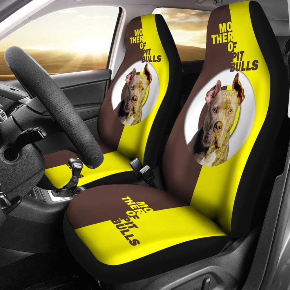 Brown And Yellow Mother of Pitbulls Car Seat Covers 210501 - YourCarButBetter