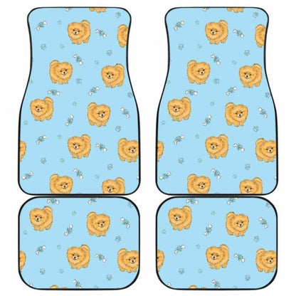 Brown Cute Pomeranian Blue Blackground Front And Back Car Mats 195016 - YourCarButBetter