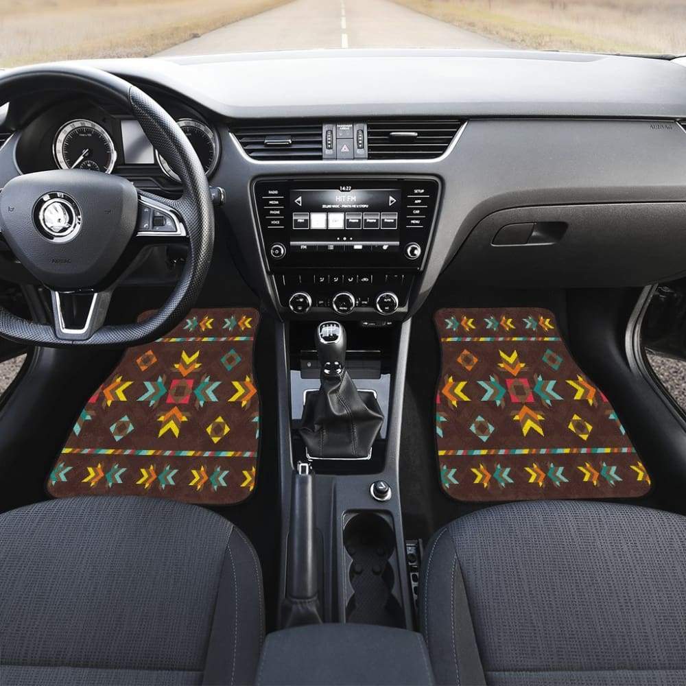Brown Pattern Native Front And Back Car Mats 093223 - YourCarButBetter