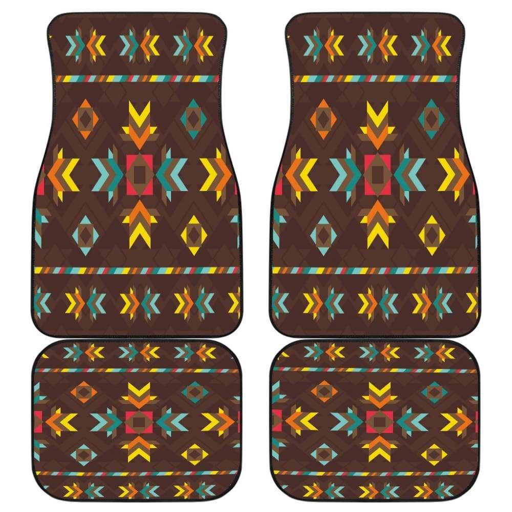 Brown Pattern Native Front And Back Car Mats 093223 - YourCarButBetter