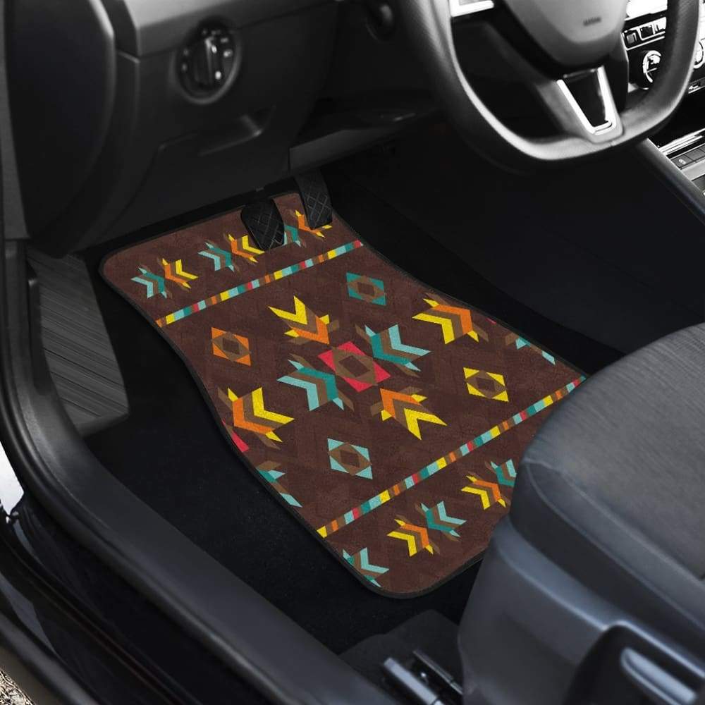 Brown Pattern Native Front And Back Car Mats 093223 - YourCarButBetter