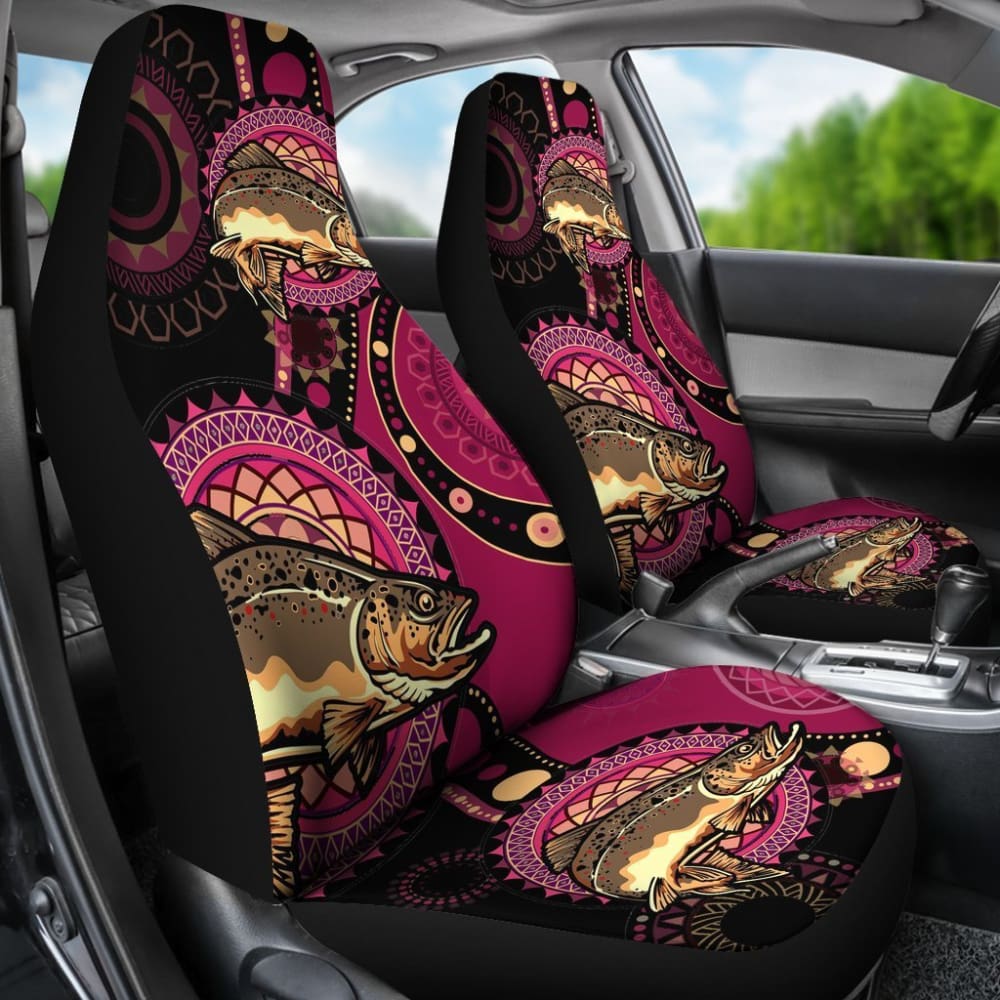 Brown Trout Fishing Car Seat Covers Ethnic Pattern Decor 182417 - YourCarButBetter