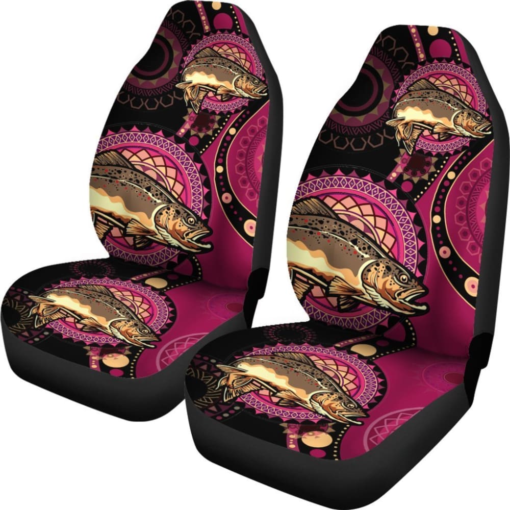 Brown Trout Fishing Car Seat Covers Ethnic Pattern Decor 182417 - YourCarButBetter
