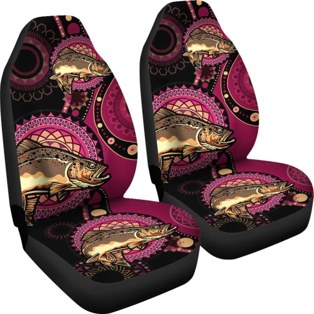 Brown Trout Fishing Car Seat Covers Ethnic Pattern Decor 182417 - YourCarButBetter