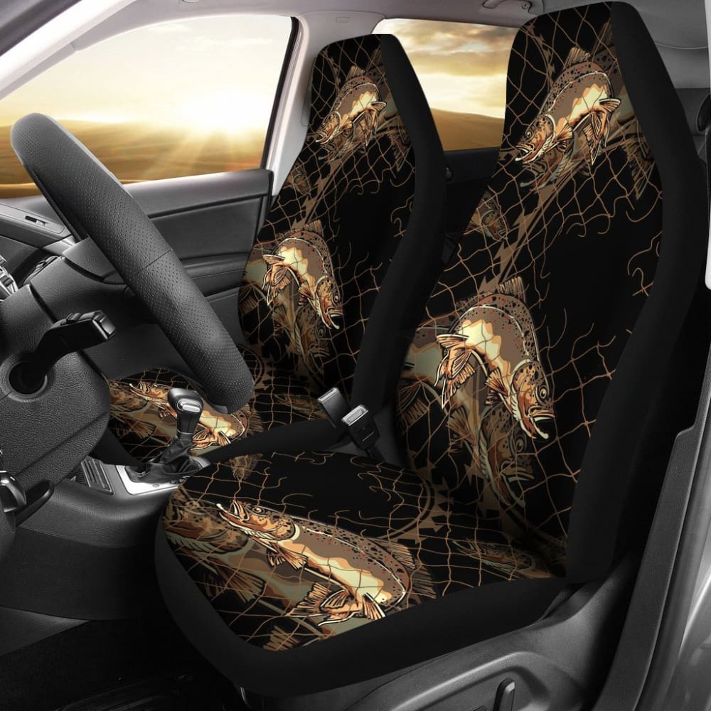 Brown Trout In The Net Fishing Car Seat Covers 182417 - YourCarButBetter