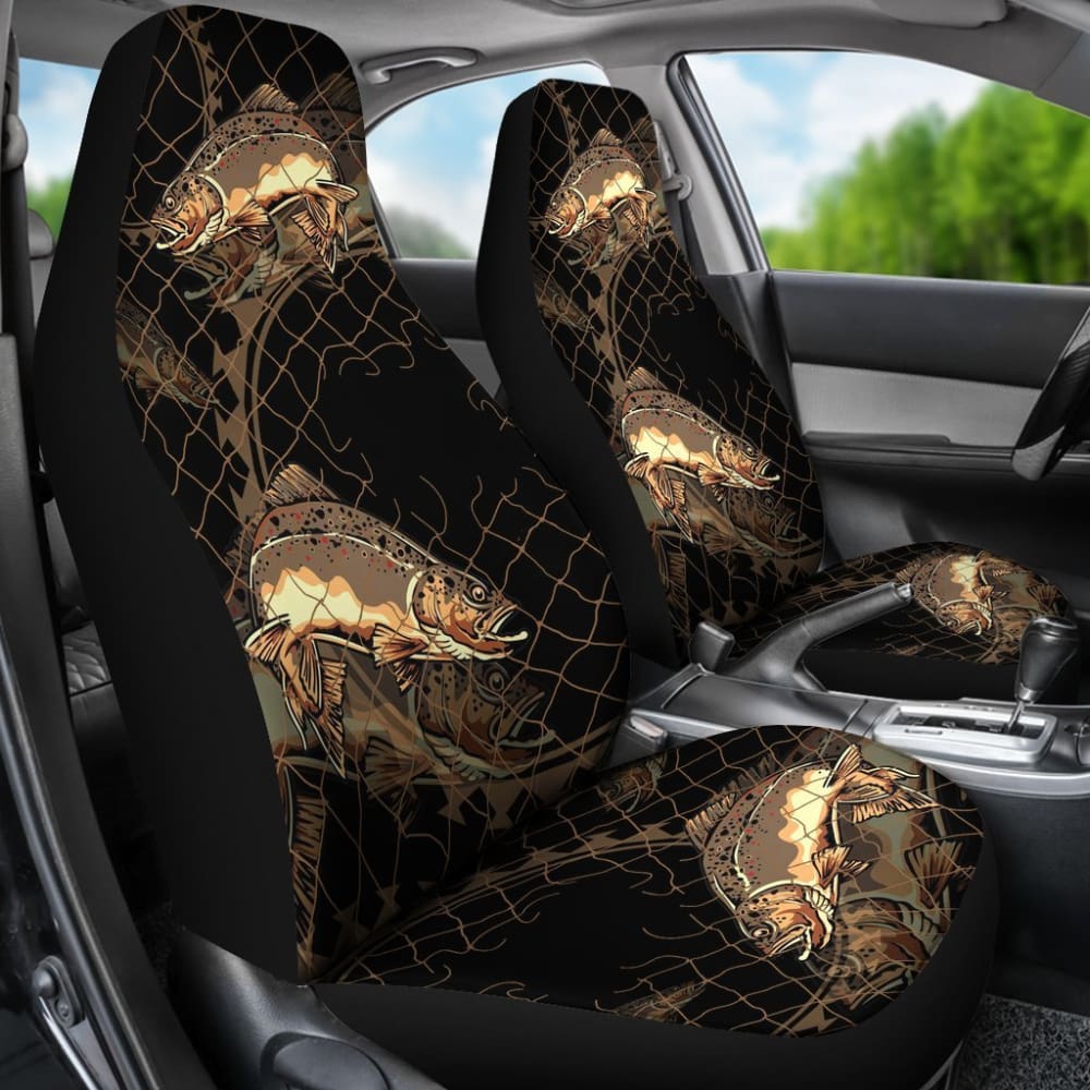 Brown Trout In The Net Fishing Car Seat Covers 182417 - YourCarButBetter