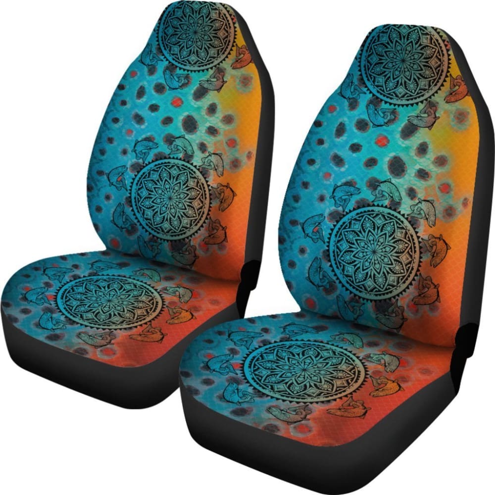 Brown Trout Mandala Pattern Fishing Car Seat Covers 182417 - YourCarButBetter